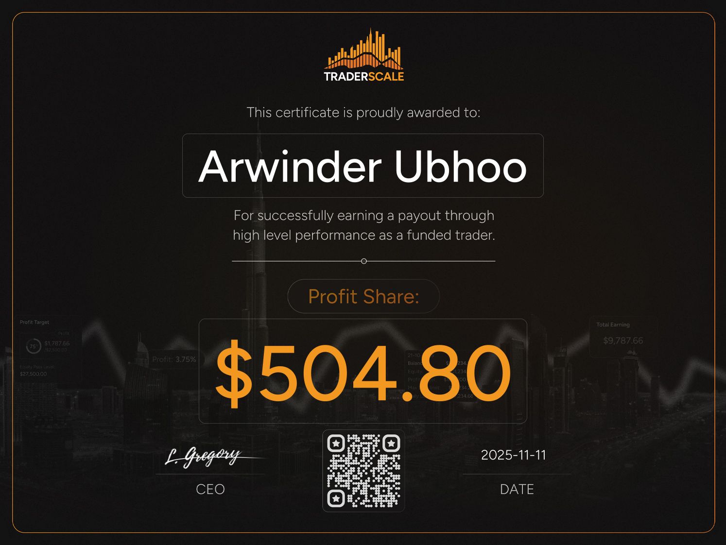 Traderscale Certificate